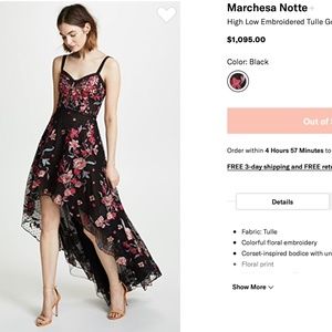 Marchesa Notte High Low Embroidered Tulle Gown